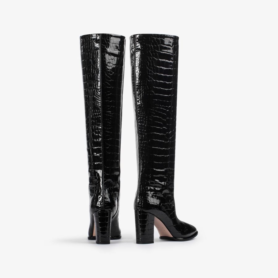 ELSA BOOT 80 mm-Black crocodile print knee boot - Image 8